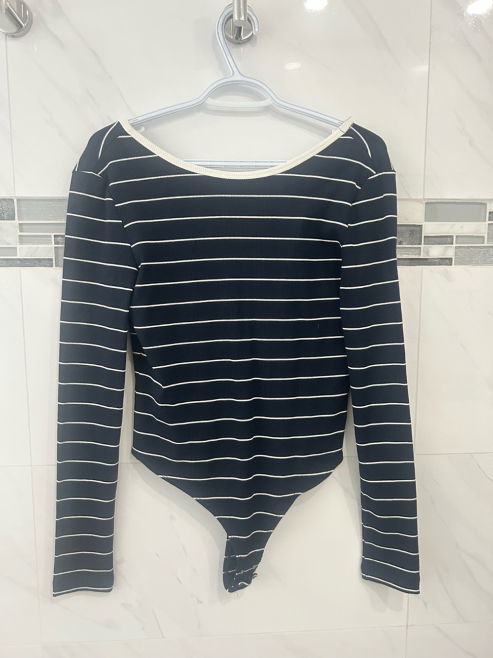 Dynamite Striped Blue & White Long Sleeve Bodysuit